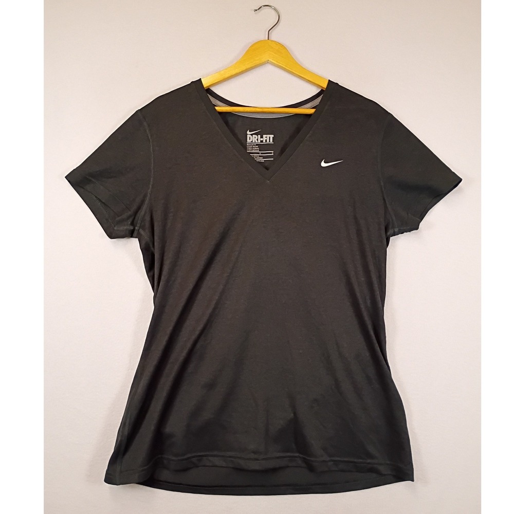 Athletic Nike Womens Large Black Dri-FIT V-Neck Short Sleeve Training Tee